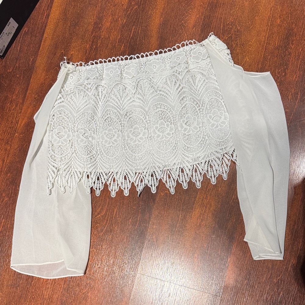 Lace Off-Shoulder Crop Top - White